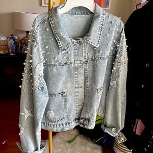 Denim jacket with pearls